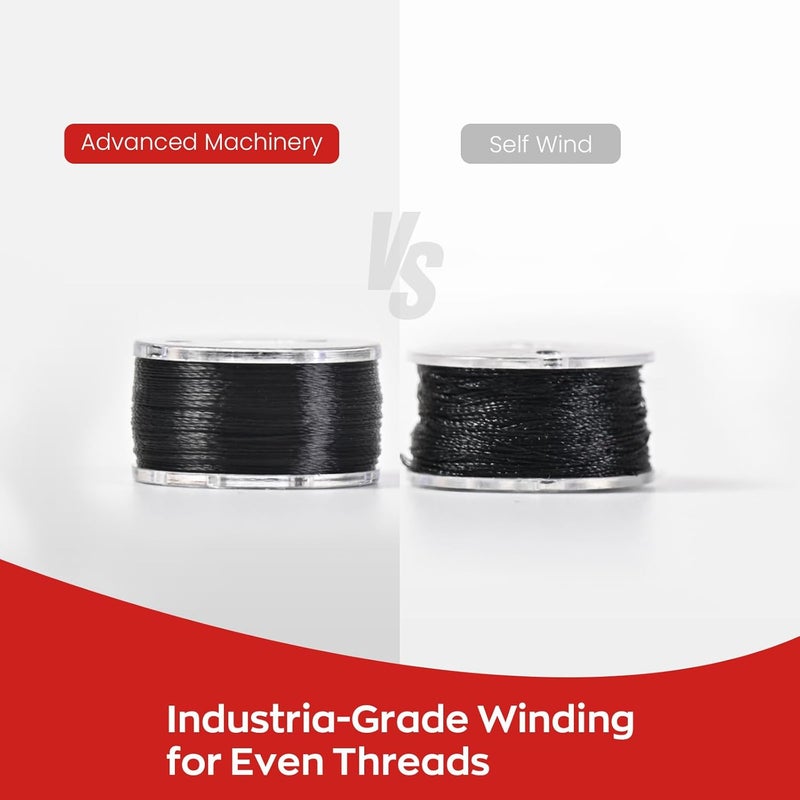 Poolin RICHWORD Pre-wound Bobbins, Plastic Sided 144pcs Size L(SA155), 75D/2(60WT) Polyester Bobbin Thread for Embroidery and Sewing Machine, Black 120 Yards, PWB01 - Image 3